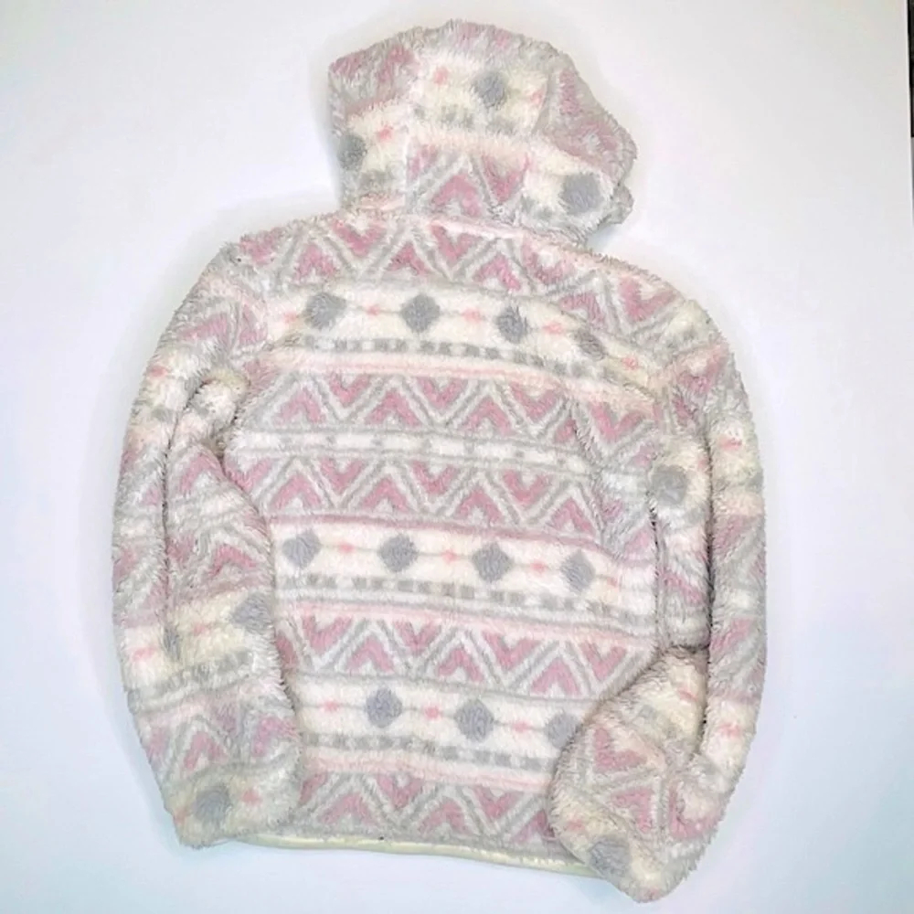 EDDIE Bauer Girl’s Sherpa Fleece Fair Isle Zip Up Hooded Jacket